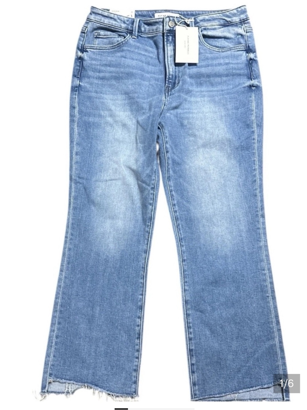 NWT Flying Monkey Women’s High Rise Kick Denim Jeans Size 31 Light Blue